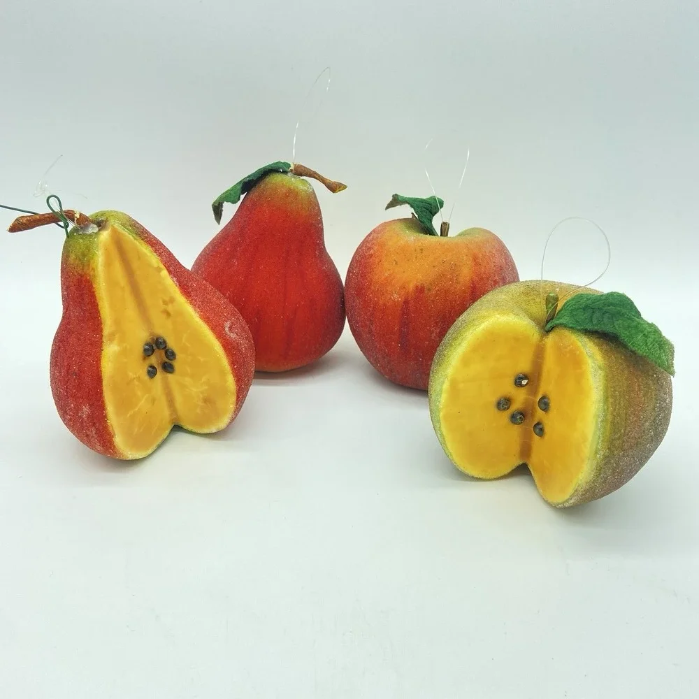 Sugared Fruit Faux‎ Pears Apples Set Of 4 Ornaments Cottagecore Kitchen Decor